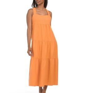 Hunter & Brown tiered linen blend orange dress Size S LIKE NEW